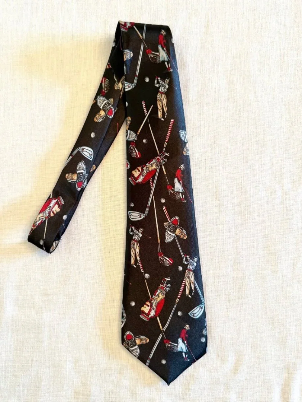 Golf Wide Tie Black Golfer Clubs Bags Shoes Retro Preppy Menswear